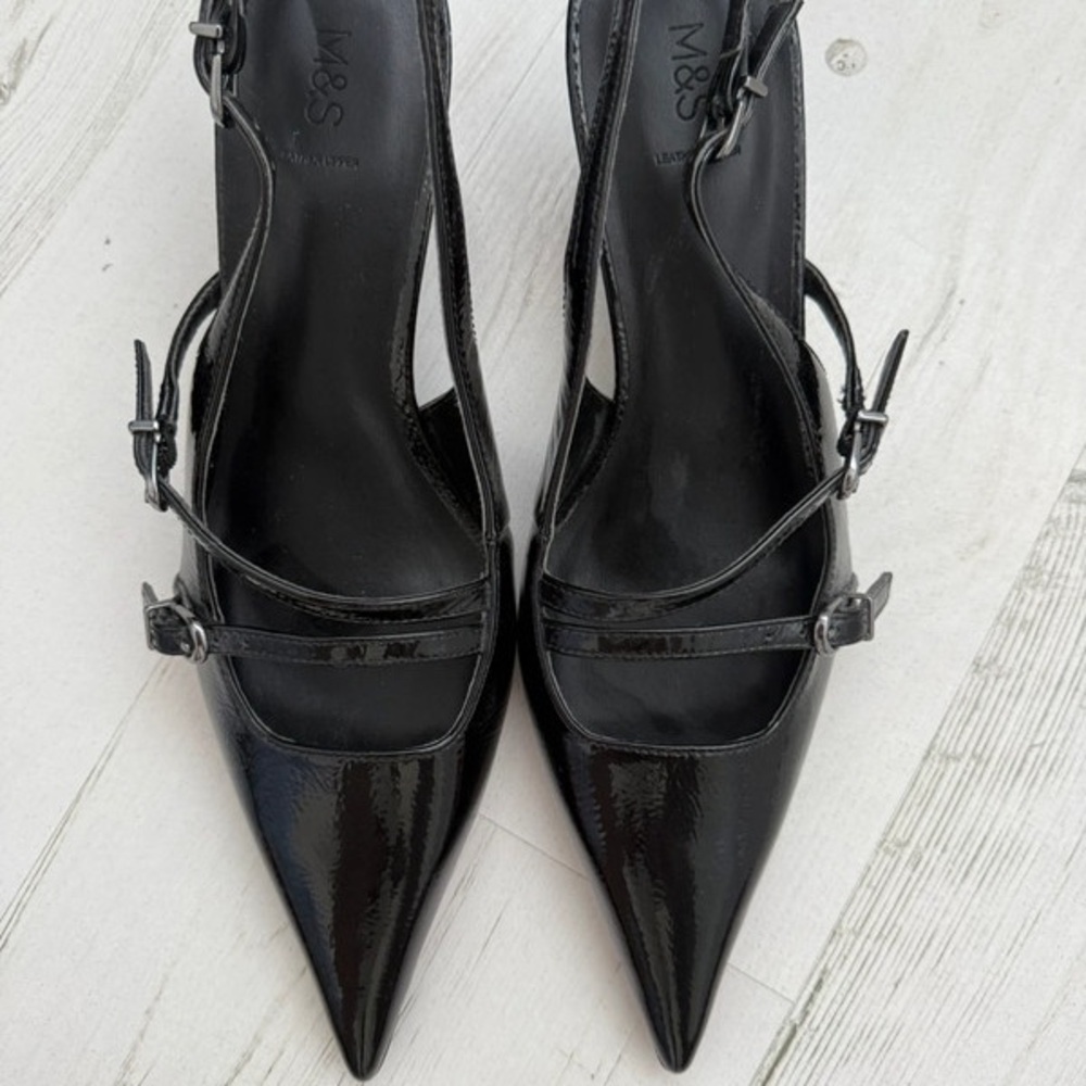 Elegant Black Patent Leather Heels by M&S
